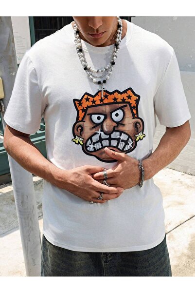 SVART WEAR Tricou digital cu imprimeu bumbac 100% supradimensionat Funny Fanc...