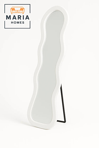 MARIA HOMES مرآة متموجة كاملة الطول بإطار أبيض رائع - مقاس 160*60 سم