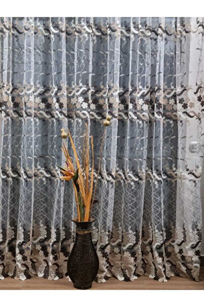 Mastel Perdea brodata bej-maro model BR6 confectionata cu rejansa