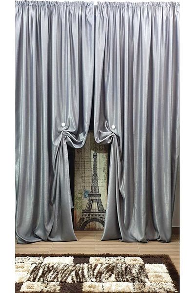 Mastel Set of 2 curtains, grey, plain velvet pattern