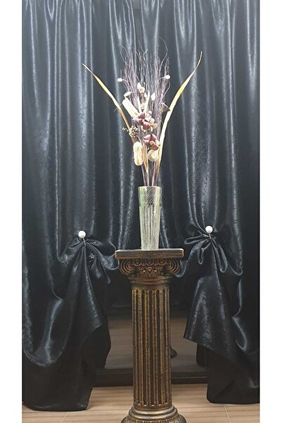 Mastel Set of 2 blackout curtains, velvet pattern, plain black color