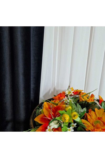 Mastel Set of 2 luxury black velvet curtains with ivory veil curtain