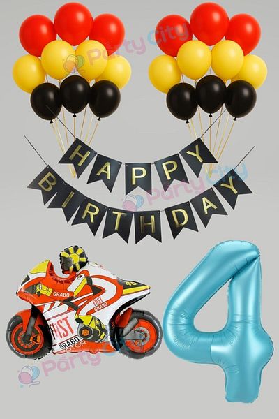 Party City 4 Year Old Boy Birthday Decoration Set – Engine Themed Foil Balloons & Colorful Party Balloons