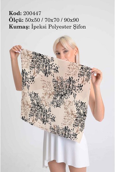 DESENİX Natural Leaf Patterned Scarf |   Beige Floor |   50X50 - 70X70 - 90X90Cm |   Silky Polyester Chiffon