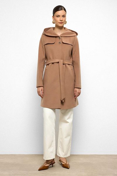 Olcay Hooded Cape Detailed Coat Kamel 3109