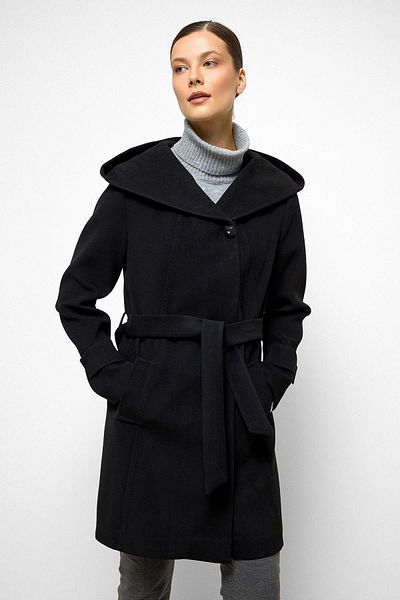 Olcay Hooded Punto Stitch Detailed Coat Black 3102
