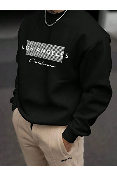 LELVANİ Ανδρικό φούτερ unisex LOS ANGELES με στάμπα και λαιμόκοψη ποδηλάτου, ...