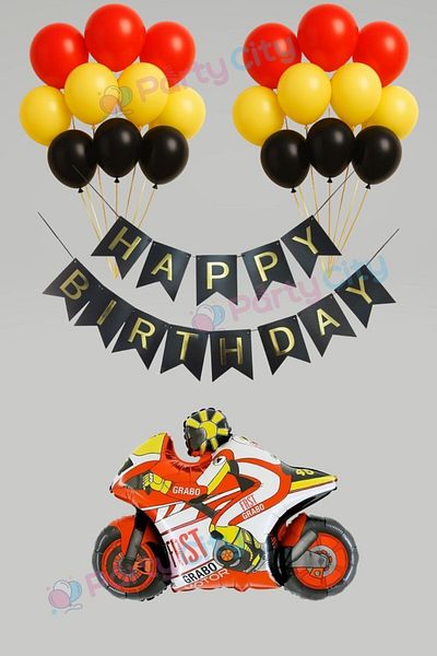 Party City Motor Themed Birthday Decoration Set – 74 cm Foil Balloon, 30Pcs Balloons + Banner and Balloon Chain