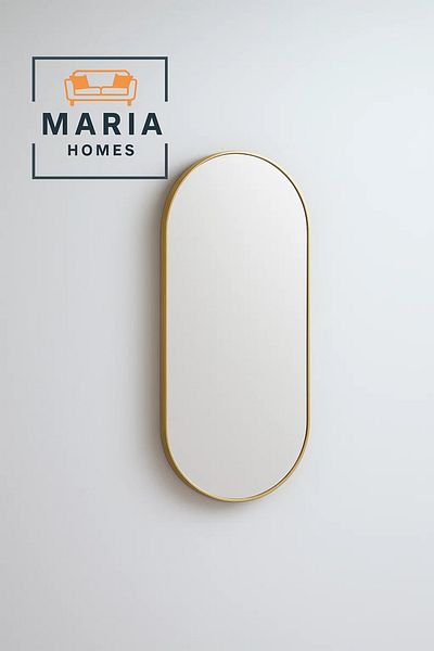 MARIA HOMES Brushed Brass Oval Wall Mirror with Slim Metal Frame-size 120*60CM