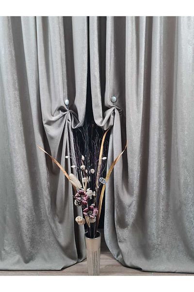 Mastel Set of 2 curtains, sand beige color, velvet pattern, plain