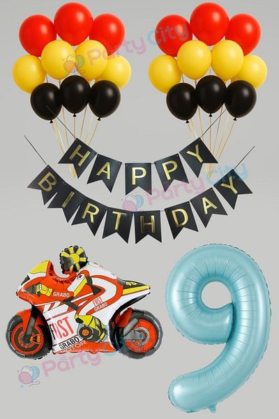 Party City 9 Year Old Boy Birthday Decoration Set – Engine Themed Foil Balloons & Colorful Party Balloons