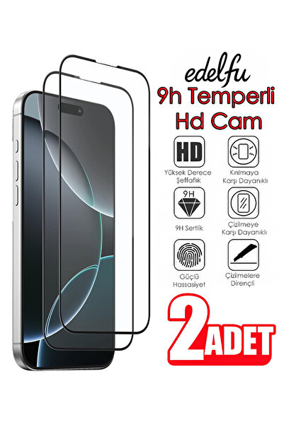 EDELFU 2'li Paket iPhone 16 Pro için 9H Temperli Hd Cam Ekran Koruyucu Kaplam...