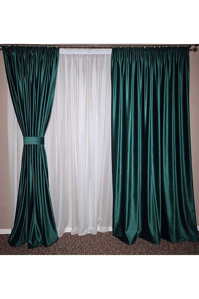 Mastel Set of 2 luxury green velvet curtains with white veil curtain