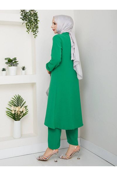 Monchoix Set de pantaloni lungi cu tunică pentru femei, cu detalii de piatră și volane
