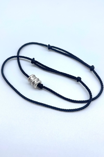 Concept HuBuTU Minimal Gümüş Kaplama Objeli Siyah İp Sade Erkek Bilekliği Set...