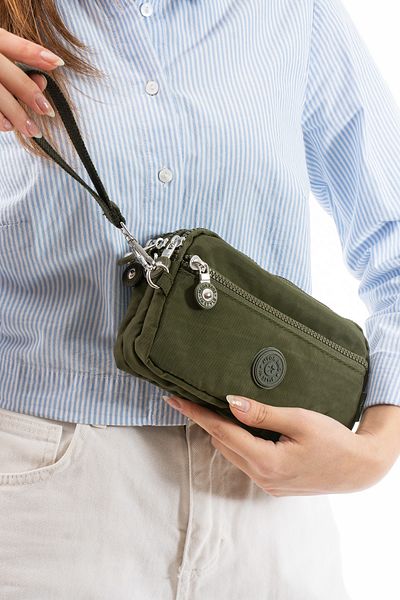 NEMO BAGS Khaki Unisex Wallet, 4 Compartments, Phone Holder, Original Crinkle Fabric, Cross Strap Shoulder Bag, 20X12Cm