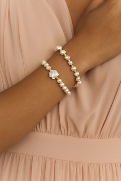 SEZİNİN TAKI DÜKKANI Double Mussel Model Pearl Bead Bracelet