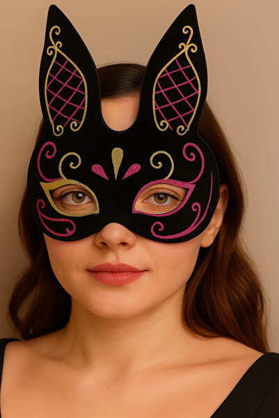 Generic Brand Black Color Red Gold Glitter Black Suede Coated Rabbit Mask 18X...
