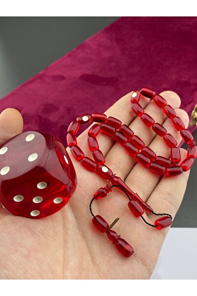 Tesbih Store Ömer Daş Special Boxed Patinated Dice Amber 7X10 mm