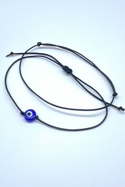 Concept HuBuTU Minimal Navy Blue Glass Evil Eye Beaded Black Thread Simple Men's Bracelet Set (2 Pieces)