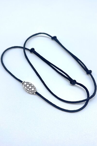 Concept HuBuTU Minimal Gümüş Kaplama Objeli Siyah İp Sade Erkek Bilekliği Set...