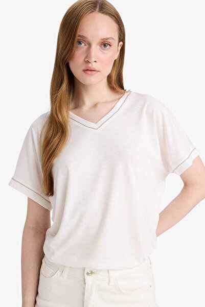 DeFacto V-Neck Short Sleeve T-Shirt F8191Ax25Hs