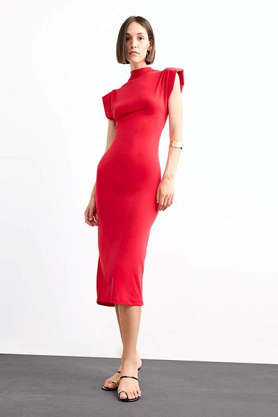 DeFacto Fitted Stand Collar Sleeveless Midi Dress G0395Ax25Sm