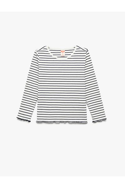 Koton Long Sleeve Crew Neck Viscose Blended Striped T-Shirt