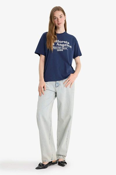 DeFacto Oversize Wide Fit Crew Neck Printed Short Sleeve T-Shirt F8832Ax25Au