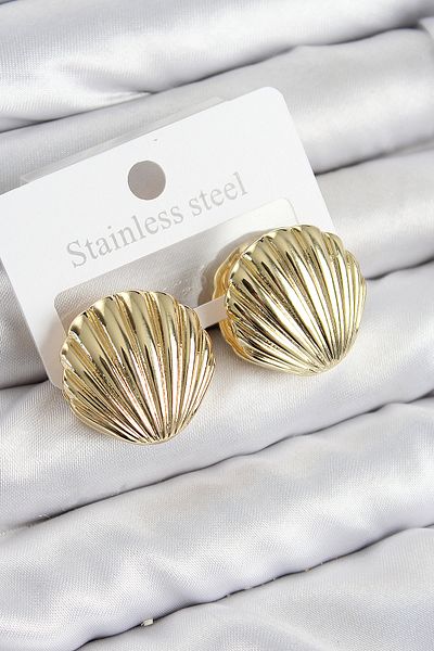 Toptan Bulurum Brass Oyster Model Gold Color Women's Earrings