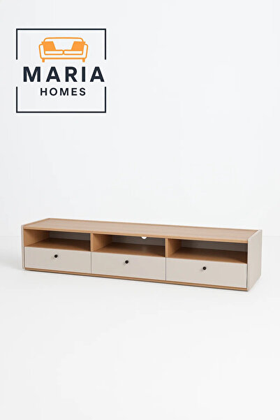 MARIA HOMES حامل تلفزيون منخفض الارتفاع بثلاثة أدراج وأرفف مفتوحة - مقاس 180 سم