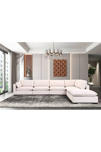 BIZ NAS Luxury Corner Sofa in White Linen