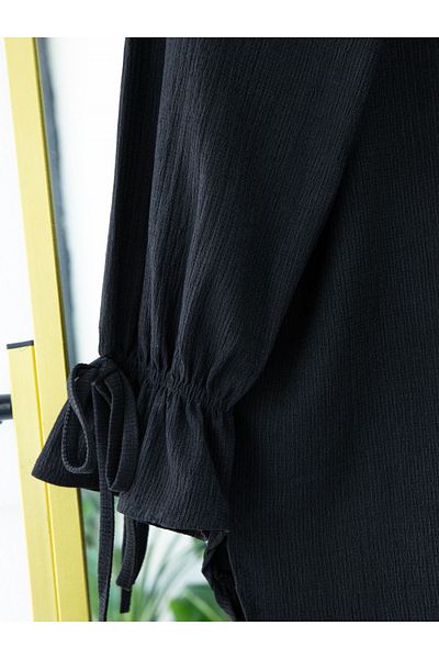 Modamorfo Top Buttoned Sleeve Lace-Up Crinkle Suit - Black