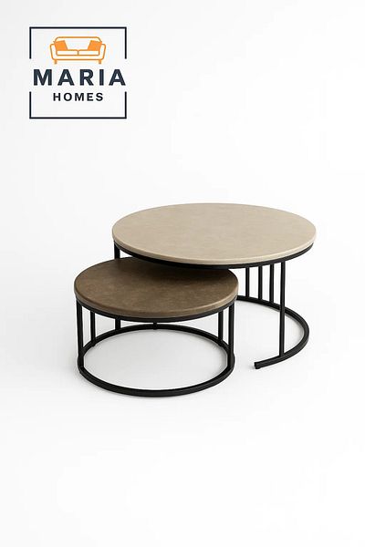 MARIA HOMES Nesting Coffee Tables – Beige & Brown Marble Finish