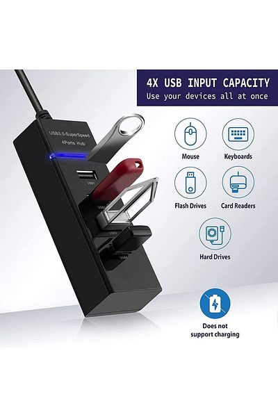 OEM Hub USB 3.0, 4 porturi, iluminare LED, 30 cm, negru