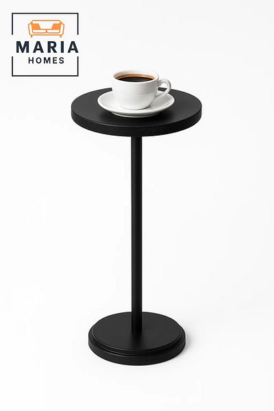 MARIA HOMES Slim Black Pedestal Side Table with Textured Top