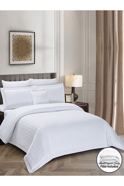Donetella Comforter Set King Size, 8-Pcs, 260x240 cm, Striped Bedding Set, All Season, Microfiber