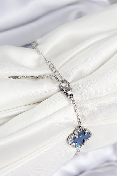 norsary 316L Steel Pearlescent Navy Blue Silver Color Clover Women's Bracelet