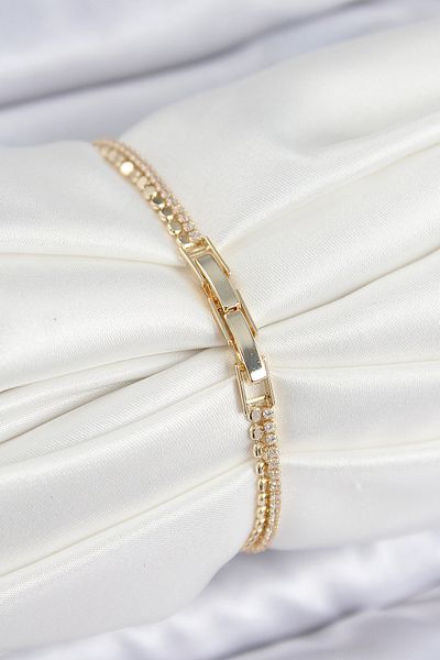 norsary Brass Zircon Stone Crushed Chain Row Model Gold Color Women's Bracelet