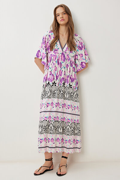 Lovelyİstanbul Καλοκαιρινό φόρεμα βισκόζης με σχέδιο LFG0066 PURPLE BONE