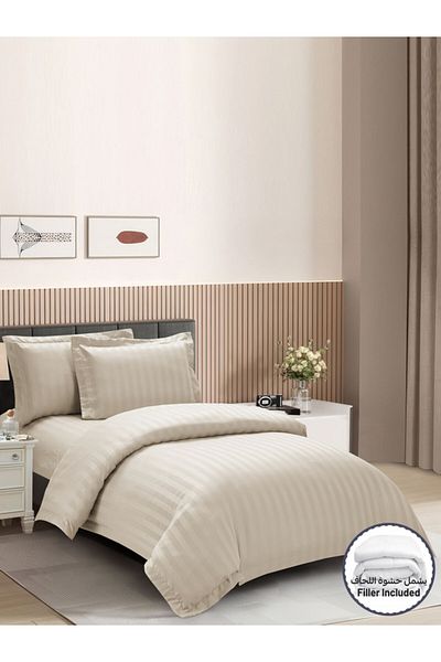 Donetella Comforter Set Single Size, 5-Pcs, 170x230 cm, Striped Bedding Set, All Season, Microfiber