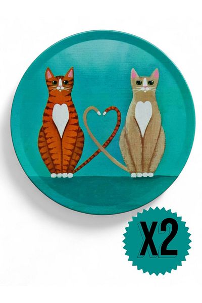 GALATA GIFT Coasters, Round Coasters, 2 Pieces Cat Coffee Coasters-Cat Coasters 9cm