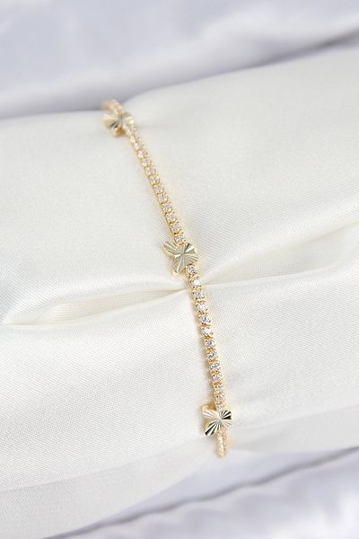 norsary Brass Zircon Stone Butterfly Model Gold Color Women's Bracelet