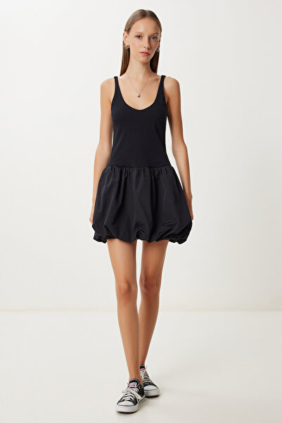 Lovelyİstanbul Stretch Knitted Top with Balloon Skirt Dress Lub0163 Black