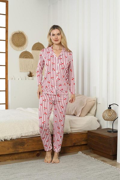 LİLA İÇ GİYİM Women's Milan Button Long Sleeve Pajama Set