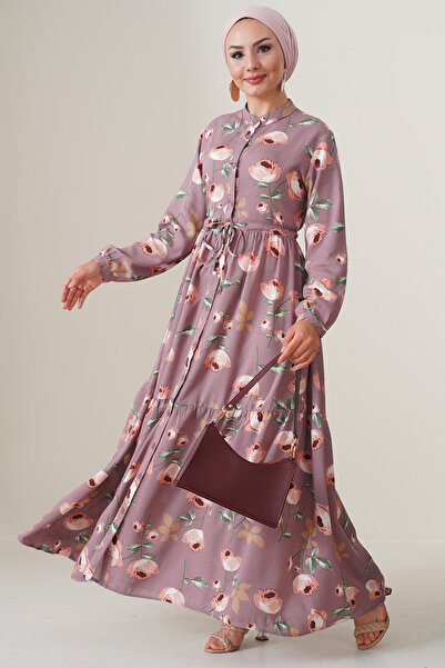 Merterium Дамска рокля с висока яка и покриваща рокля D.Gül Kurusu 1054