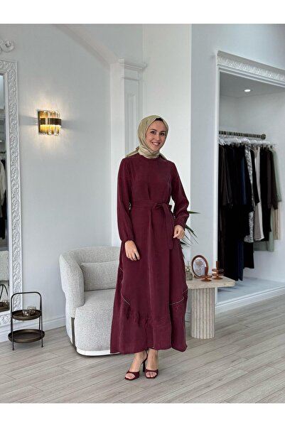 MissWhence Nakış Detaylı Elbise Bordo 37800