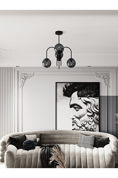 avizade ZYRA Eskitme Gövde 4'lü Bal Rengi Cam Küre Kıvrık Model Avize - Salon...