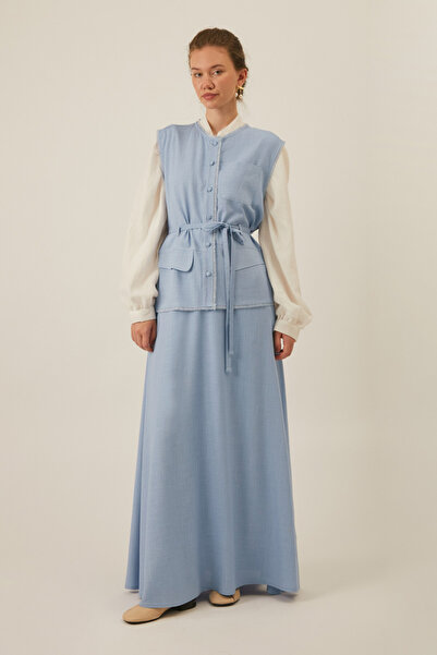 ZÜLAYS Cepli Viscon Keten Takım Bebe Mavisi