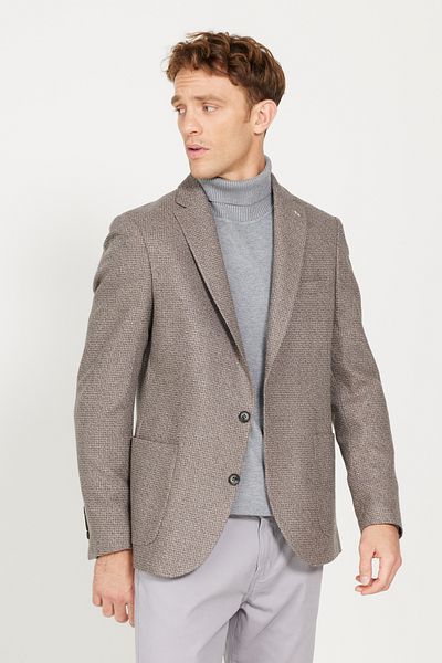 AC&Co / Altınyıldız Classics Men's Brown-blue Slim Fit Slim Fit Mono Collar Patterned Woolen Blazer Jacket